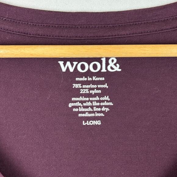 Wool& WoolAnd Maggie Merino Wool Swing Dress Short Sleeve Purple Women's L Long - Picture 4 of 8